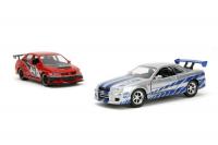 Rychle a zběsile Twin Pack 2006 Mitsubishi Lancer Evo IX + Brianův 2002 Nissan Skyline GTR R34, 1:32 Wave 4/2